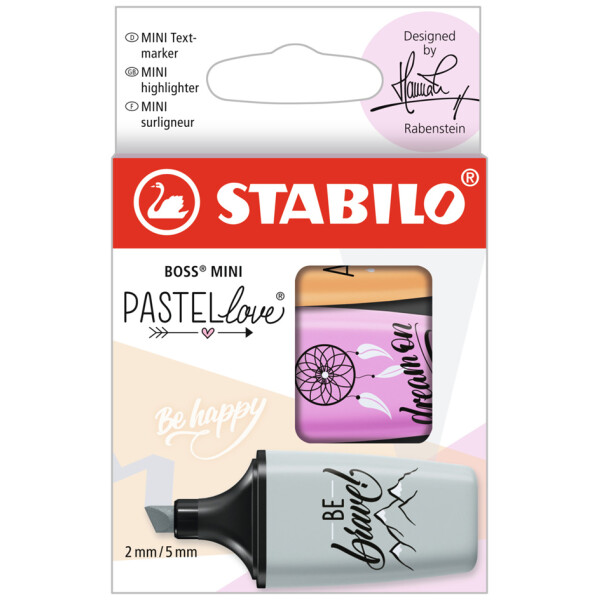 STABILO Textmarker BOSS MINI Pastellove 2.0, 3er Kartonetui