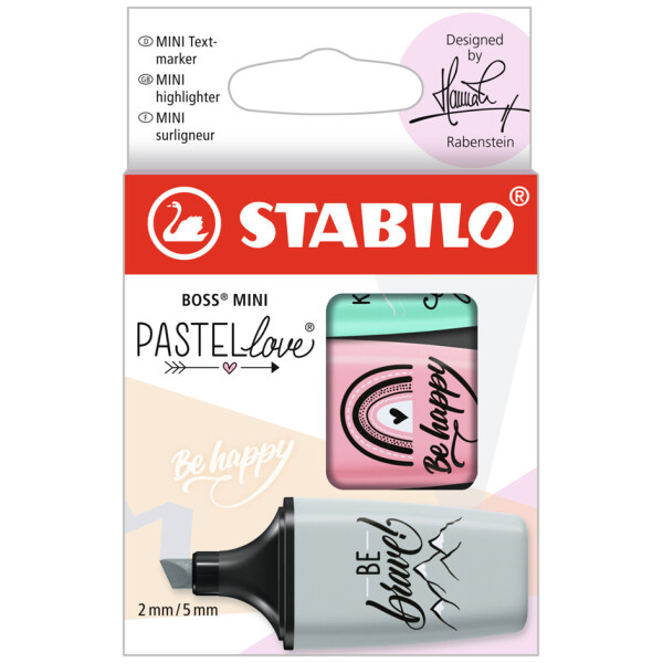 STABILO Textmarker BOSS MINI Pastellove 2.0, 3er Kartonetui