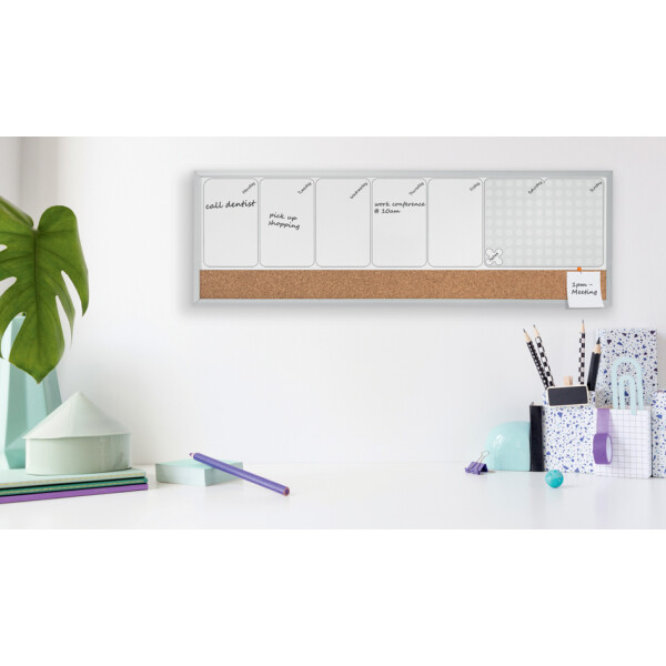 nobo Kombi-Wochenplaner, Weißwand Kork, (B)585 x (H)190 mm