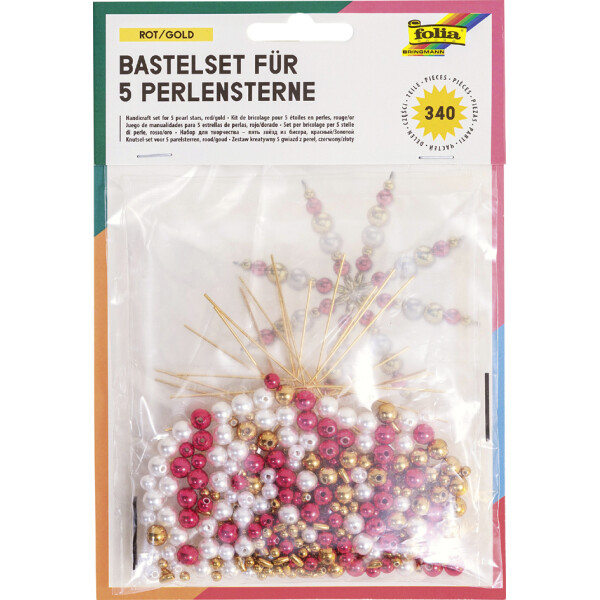 folia Perlensterne-Set, 340-teilig, rot gold perlweiß