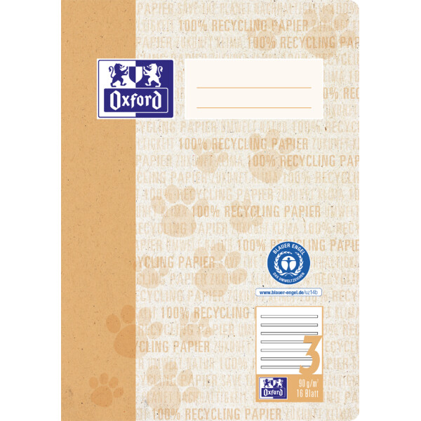 Oxford Schulheft "Recycling", DIN A5, 16 Blatt, Lineatur 3