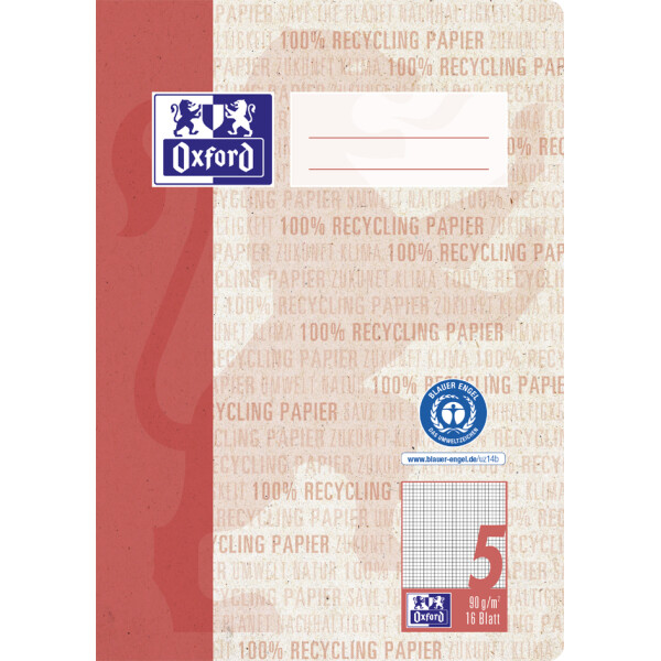 Oxford Schulheft "Recycling", DIN A5, 16 Blatt, Lineatur 3