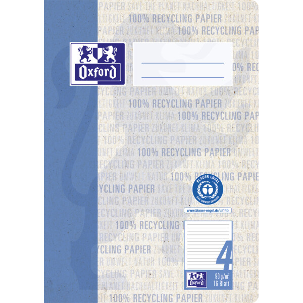 Oxford Schulheft "Recycling", DIN A5, 16 Blatt, Lineatur 3