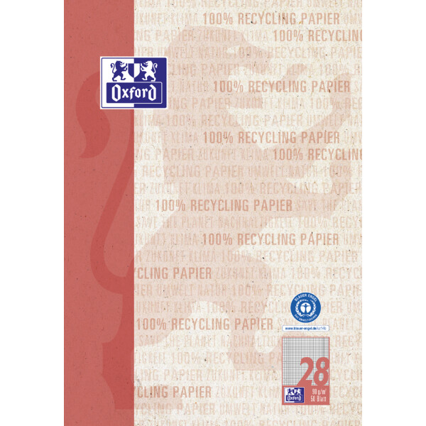 Oxford Schulblock "Recycling", DIN A4, 50 Blatt, Lineatur 27