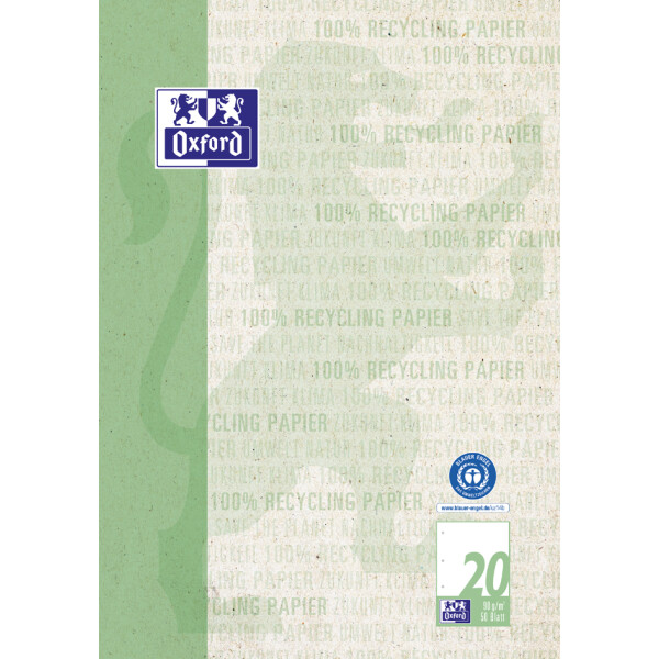Oxford Schulblock "Recycling", DIN A4, 50 Blatt, Lineatur 27