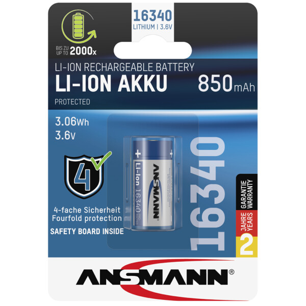 ANSMANN Li-Ion Akku 16340, 3,6 V, 850 mAh