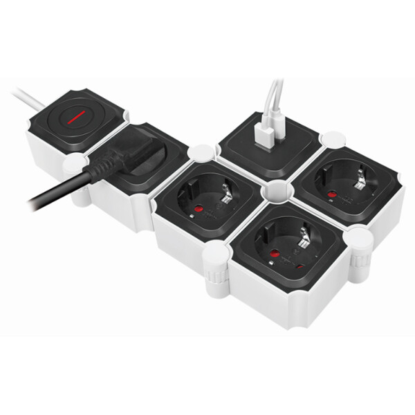 LogiLink Flexible Steckdosenleiste, mit 2x USB, schwarz wei&szlig;