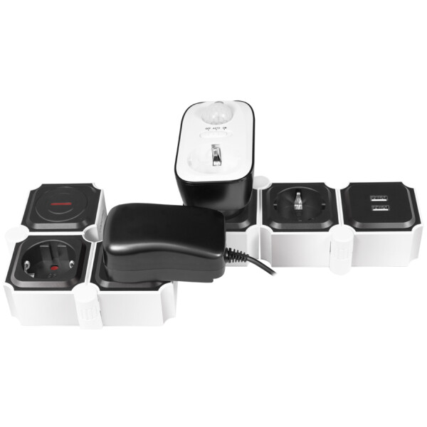 LogiLink Flexible Steckdosenleiste, mit 2x USB, schwarz wei&szlig;