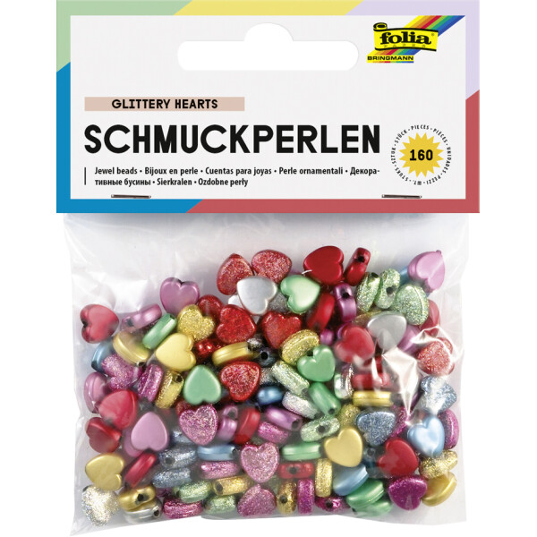folia Schmuckperlen "Glittery Hearts", glatt gepr&auml;gt