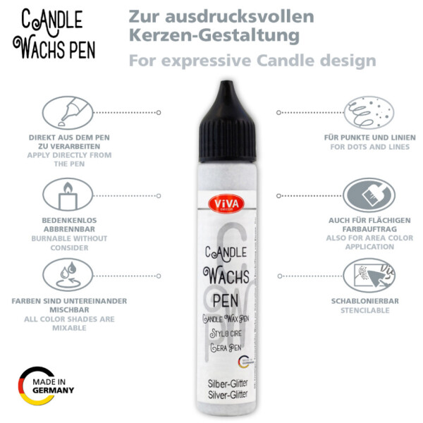ViVA DECOR Candle Wachs Pen, 28 ml, gold-glitter
