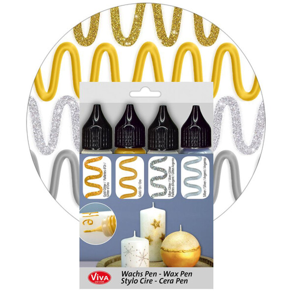 ViVA DECOR Candle Wachs Pen, 28 ml, 4er Set silber gold