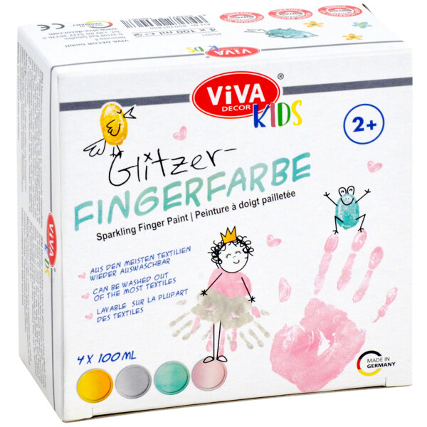 ViVA DECOR Fingerfarbe "ViVA KIDS", 4er-Set Glitzer