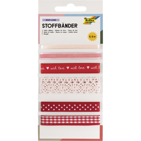 folia Stoffbänder-Mix "Rosy Love", Gesamtlänge: 5,5 m