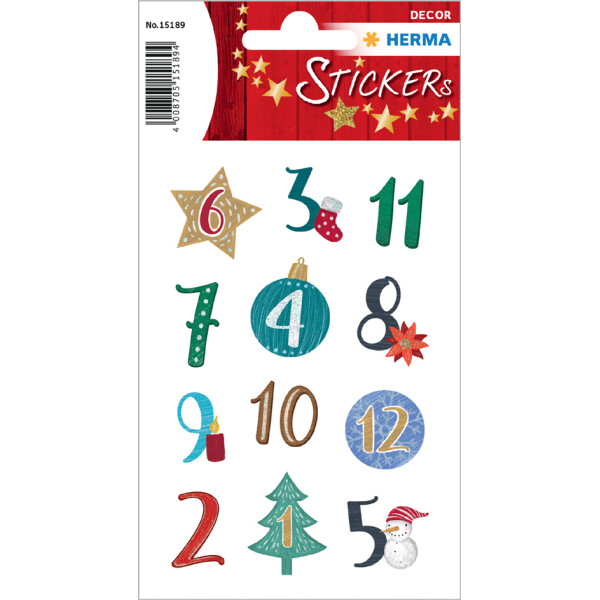 HERMA Weihnachts-Sticker DECOR Adventskalenderzahlen Kinder