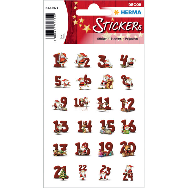 HERMA Weihnachts-Sticker DECOR Adventskalenderzahlen Kinder