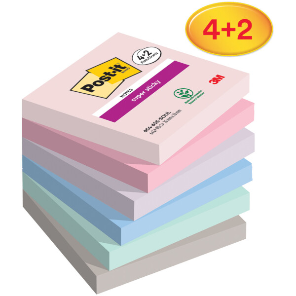 Post-it Haftnotizen Super Sticky Notes, 76 x 76 mm, 4+2