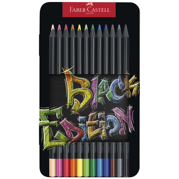 FABER-CASTELL Dreikant-Buntstifte Black Edition, 12er Etui