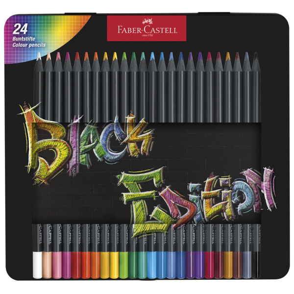 FABER-CASTELL Dreikant-Buntstifte Black Edition, 24er Etui
