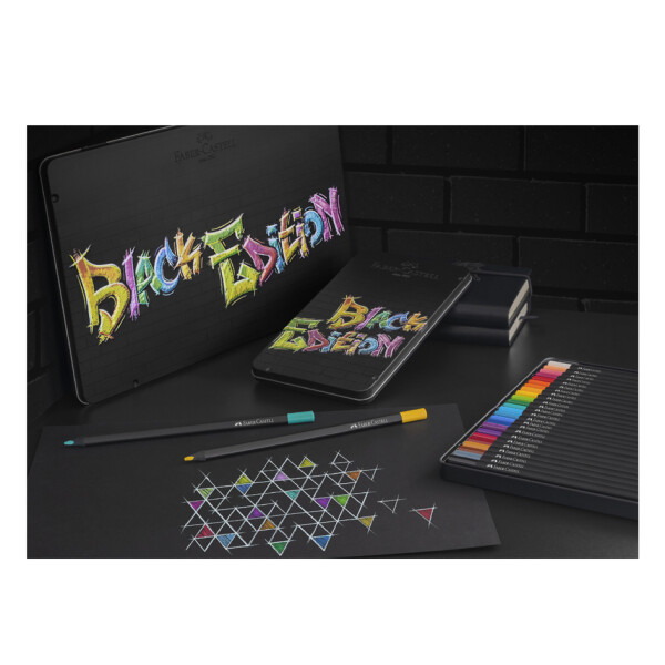 FABER-CASTELL Dreikant-Buntstifte Black Edition, 24er Etui