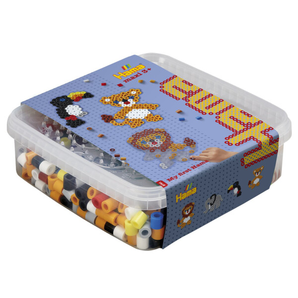 Hama Bügelperlen maxi + Stiftplatten "Löwe, Elefant", in Box