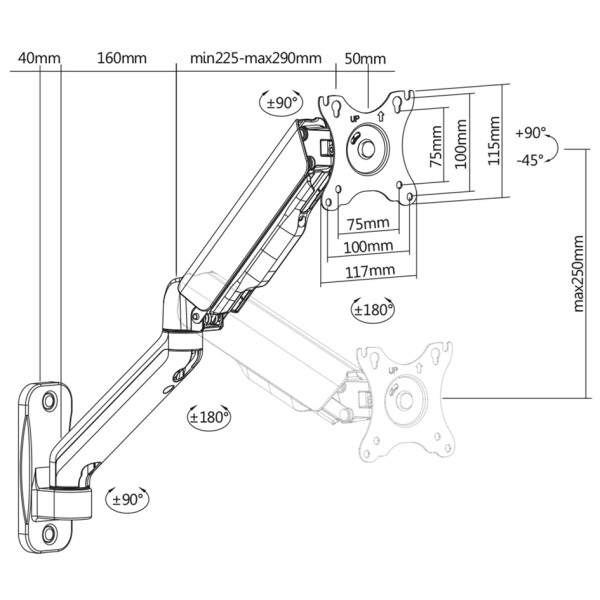 DIGITUS Universal Monitorarm zur Wandmontage, schwarz