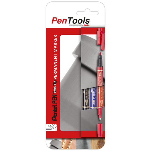 Pentel Permanent-Marker Pen, Doppelspitze, 3er Etui sortiert