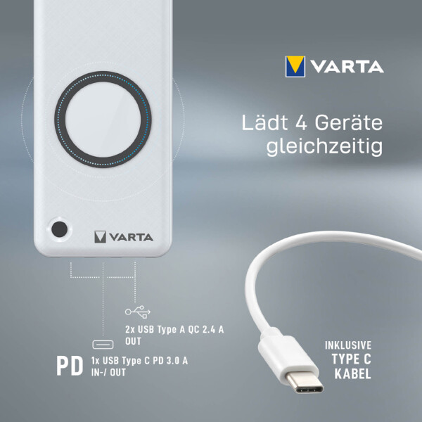 VARTA Powerbank "Wireless", 20.000 mAh, weiß