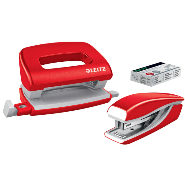 LEITZ Heftgerät- & Locher-Set Mini NeXXt WOW, grün