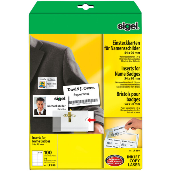 sigel PC-Einsteckschilder für Namensschilder, 54 x 90 mm