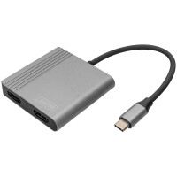 DIGITUS Grafikadapter 2in1, USB-C - 2x HDMI, schwarz silber