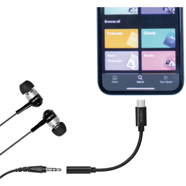 LogiLink USB-C - Klinke Adapterkabel, 130 mm, schwarz