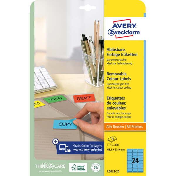 AVERY Zweckform Universal-Etiketten, 63,5 x 33,9 mm, rot
