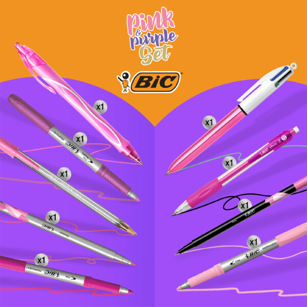 BIC Schreibset "PINK & PURPLE" mit Schlamper-Etui, 10-teilig