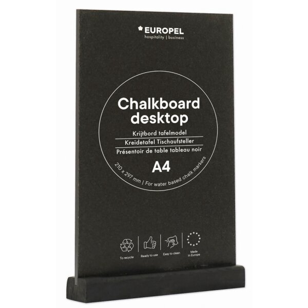 EUROPEL Kreidetafel Tischaufsteller, DIN A4 hoch, schwarz