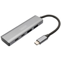 DIGITUS USB-C Hub, 4 Port, 2x USB A + 2x USB-C, dunkelgrau