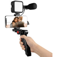 LogiLink Vlogger Kit mit LED-Licht, mit Mikrofon + Stativ
