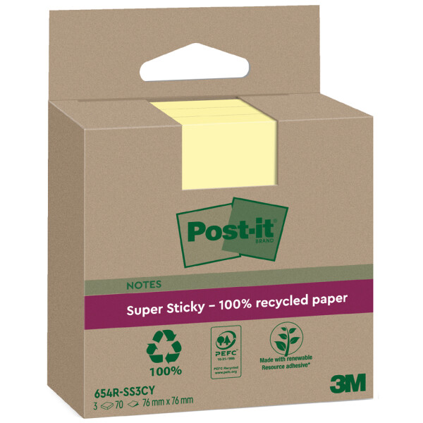 Post-it Super Sticky Recycling Notes, 76 x 76 mm, gelb