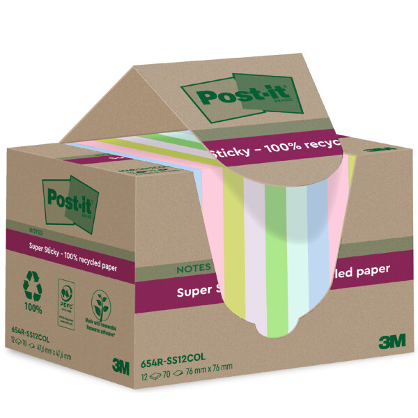 Post-it Super Sticky Recycling Notes, 76 x 76 mm, farbig