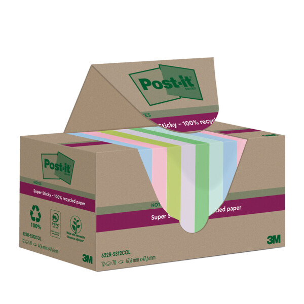 Post-it Super Sticky Recycling Notes, 76 x 76 mm, farbig