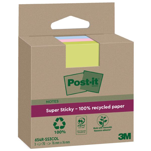 Post-it Super Sticky Recycling Notes, 47,6 x 47,6 mm, farbig