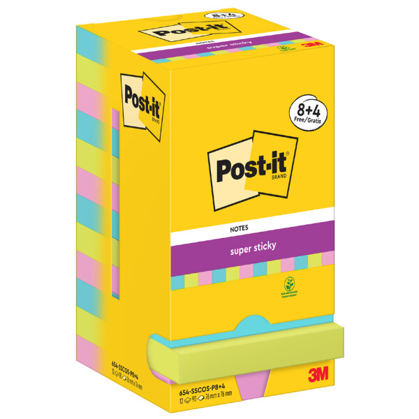 Post-it super sticky notes Haftnotizen, 76 x 76 mm, 8+4