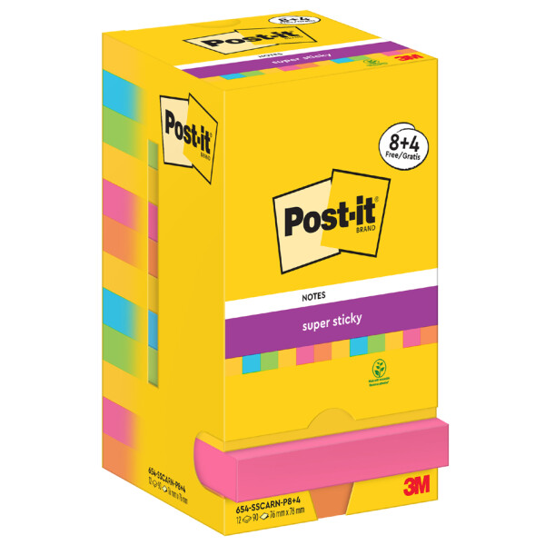 Post-it super sticky notes Haftnotizen, 76 x 76 mm, 8+4