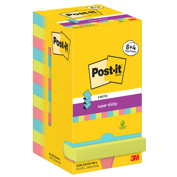 Post-it Super Sticky Z-Notes Haftnotizen, 76 x 76 mm, 8+4