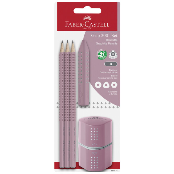 FABER-CASTELL Bleistift GRIP 2001 Set, schwarz, Blister