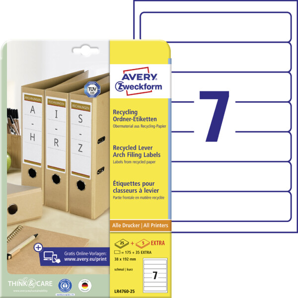 AVERY Zweckform Recycling Ordnerrücken-Etiketten, 38 x 192mm
