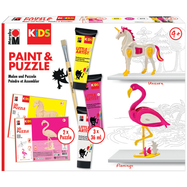 Marabu KiDS Paint &amp; Puzzle Set Little Artist, Flamingo