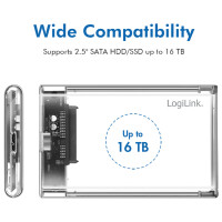 LogiLink 2,5" SATA Festplatten-Gehäuse, USB 3.0, transparent