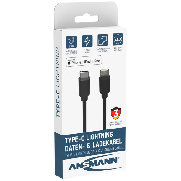 ANSMANN Daten- &amp; Ladekabel, USB-C - Lightning Stecker, 2,0 m