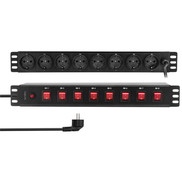 LogiLink 19" Steckdosenleiste, 8-fach, einzeln schaltbar