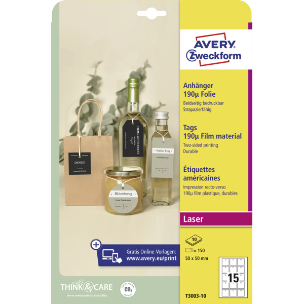 AVERY Zweckform Anhänger, Folie, matt, 90 x 50 mm, weiß